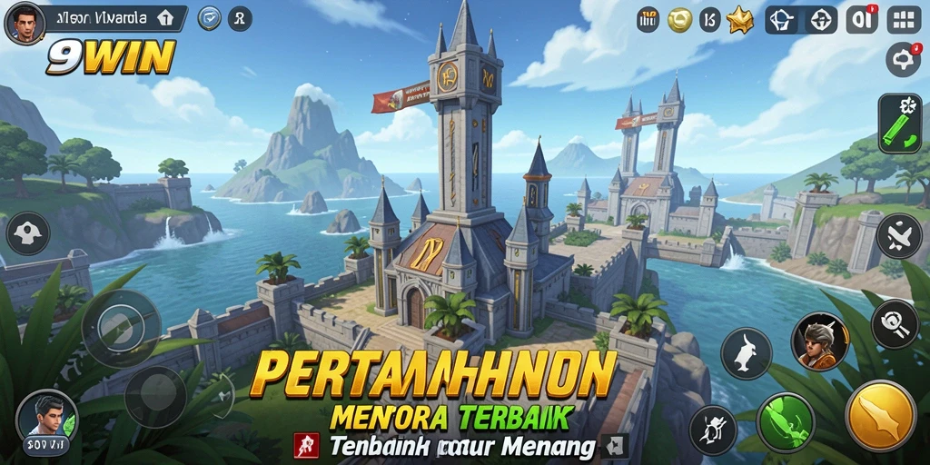 Screenshot utama 9WIN menampilkan pertahanan menara yang dinamis dan mendebarkan.