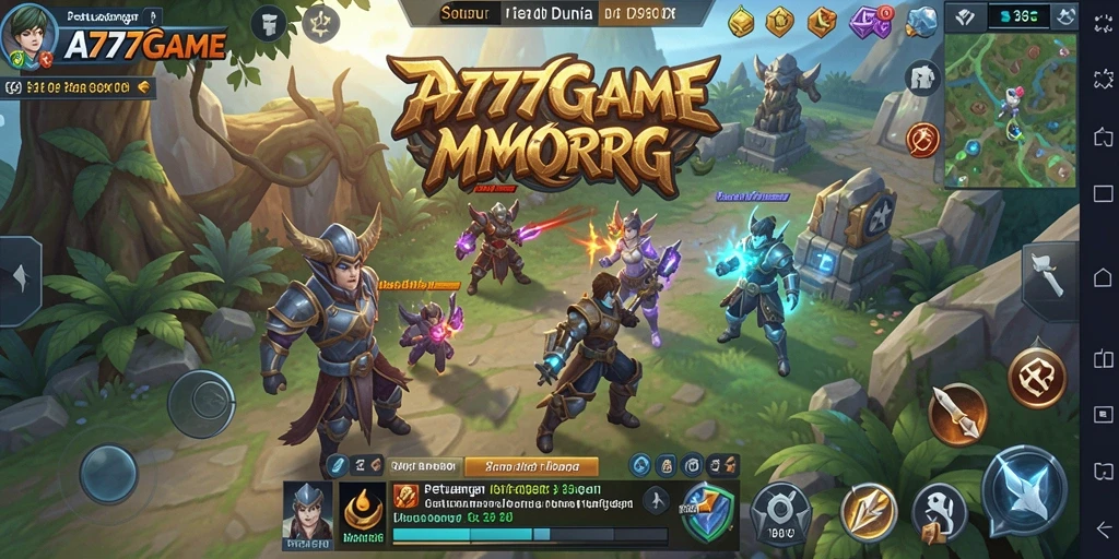 Tangkapan layar gameplay A777GAME menampilkan pertempuran seru di dungeon.