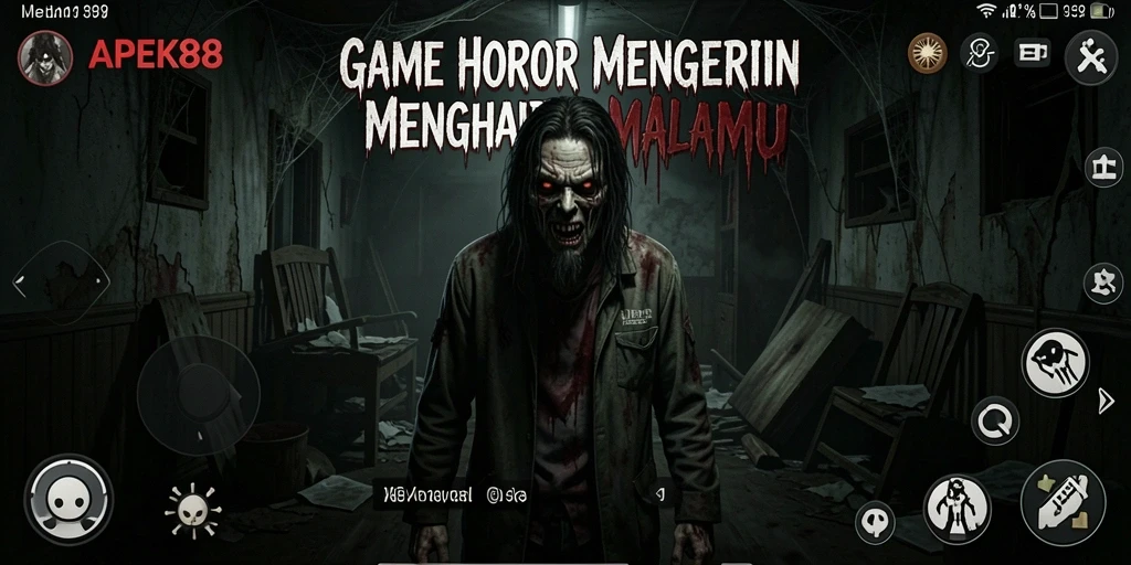 Tampilan gameplay menakutkan dari APEK88 yang menghadirkan suasana horor.