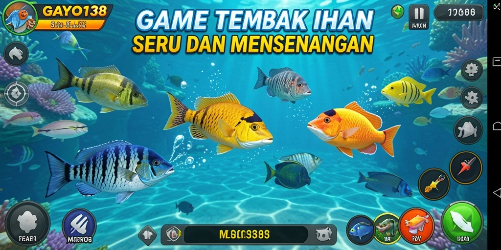 Screenshot gameplay GAYO138 menunjukkan aksi menangkap ikan yang mengasyikkan.
