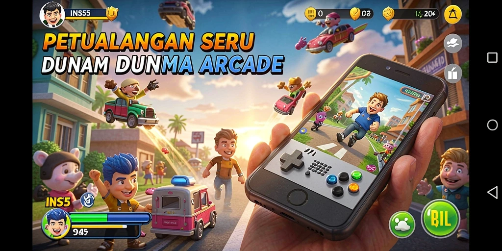Screenshot INS55 menunjukkan gameplay Arcade yang menarik dan penuh aksi.