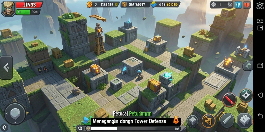 Tangkapan layar JIN33 menampilkan aksi menegangkan dalam gameplay Tower Defense.