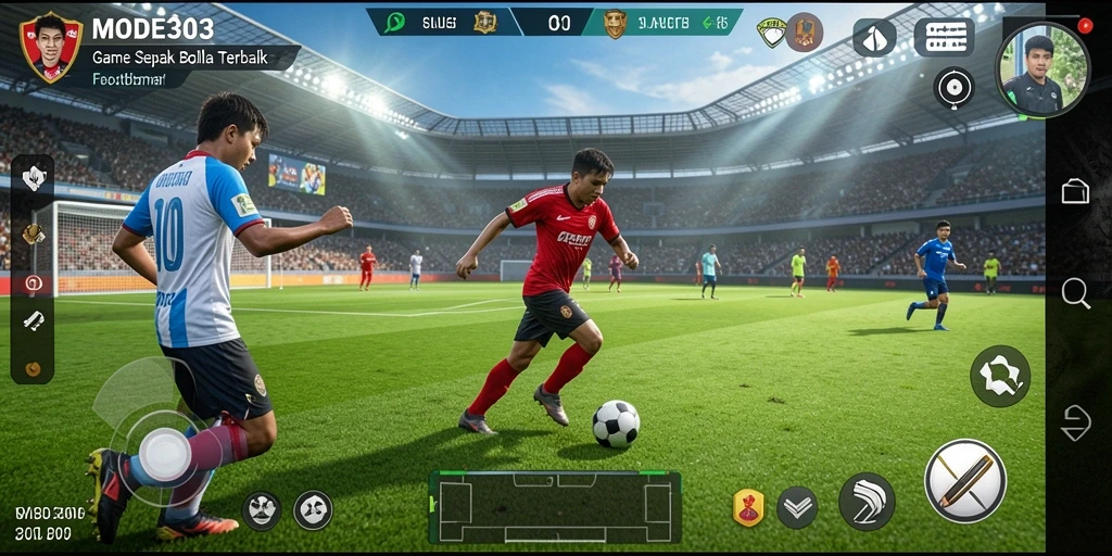 Tampilan gameplay seru dari MODE303 dengan aksi sepak bola yang intens.