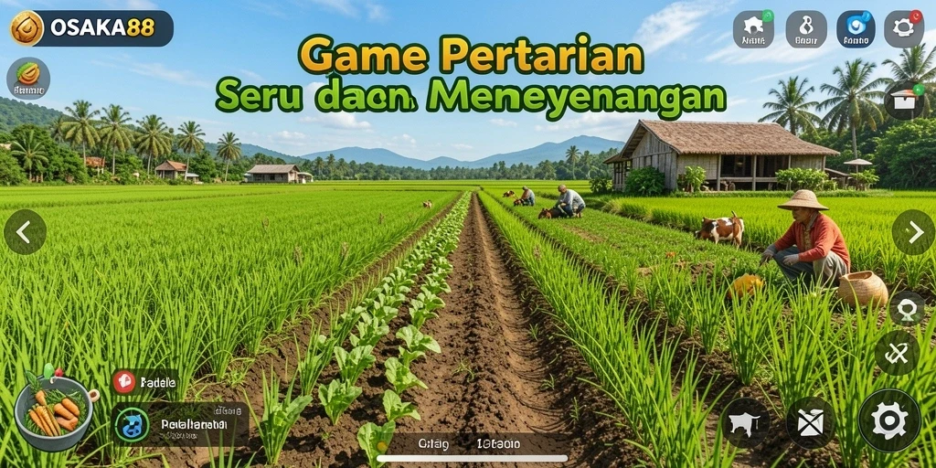 Screenshot gameplay OSAKA88 menampilkan aktivitas bertani yang seru.