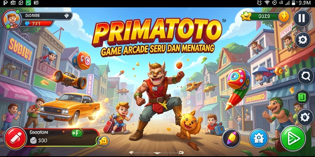 Tangkapan layar PRIMATOTO menunjukkan aksi gameplay arcade yang seru.