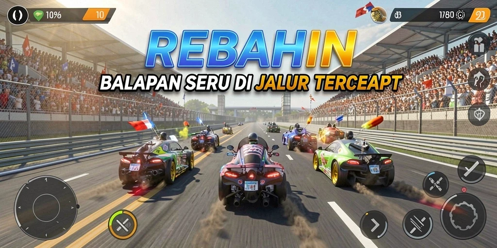 Gameplay seru REBAHIN dengan balapan mendebarkan dan kendaraan cepat.