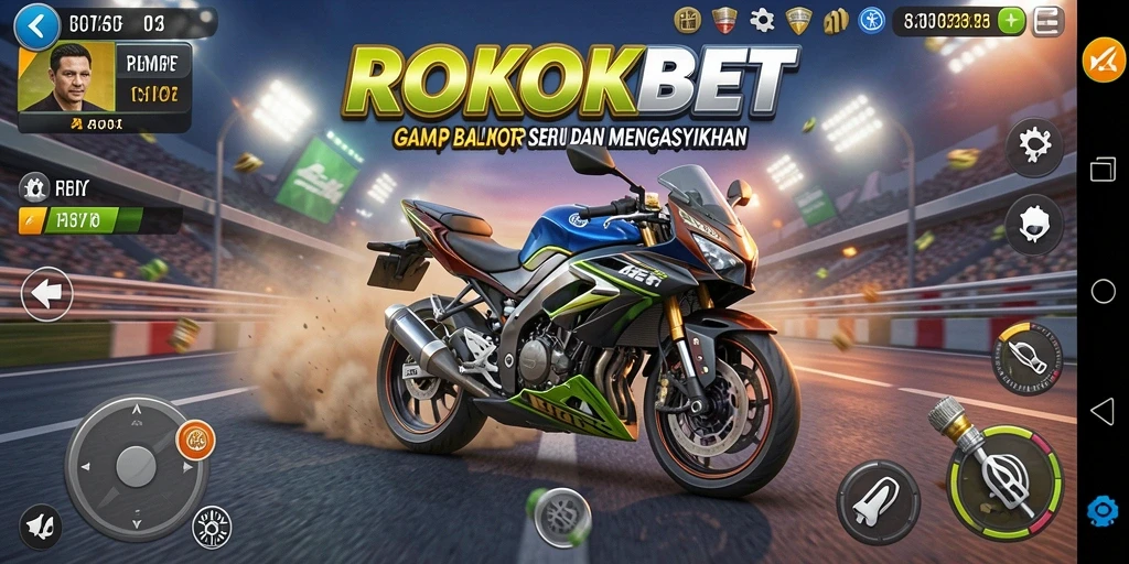 Gameplay mendebarkan di ROKOKBET saat balapan motor.