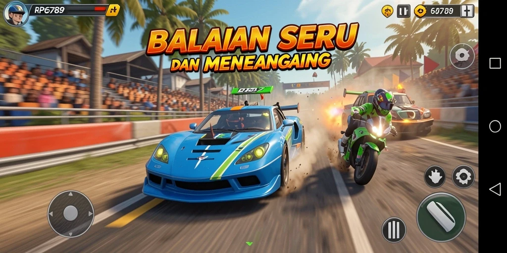 Screenshot gameplay RP6789 menampilkan balapan yang menegangkan dan grafik memukau.