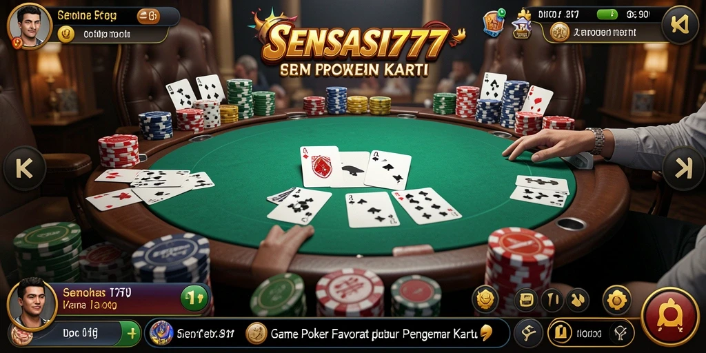Screenshot gameplay SENSASI777 menunjukkan pemain sedang berkompetisi di meja poker.