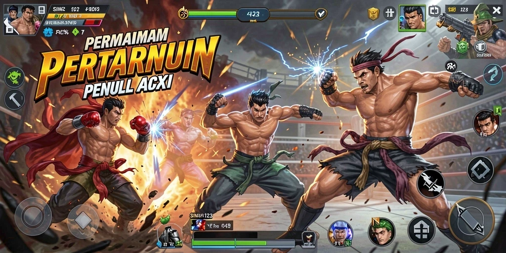 Screenshot game SINAR123 menampilkan pertarungan epik di arena.