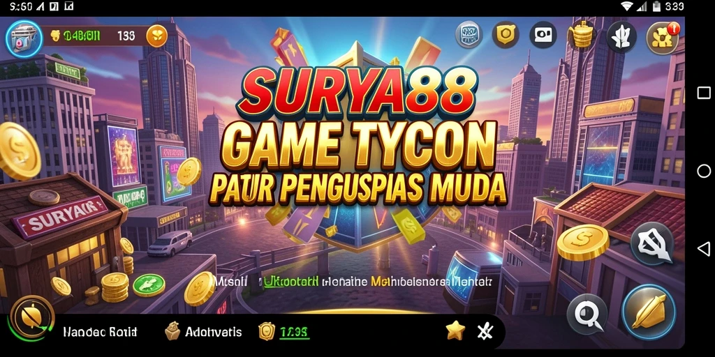 Screenshot permainan SURYA88 menampilkan adegan pengelolaan bisnis yang dinamis.