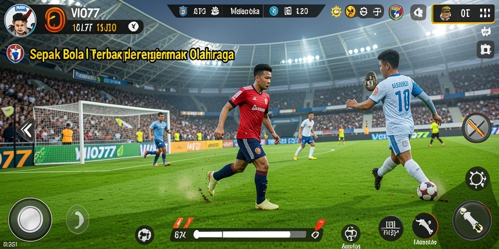 Tampilan utama gameplay VIO77 dengan aksi sepak bola seru.