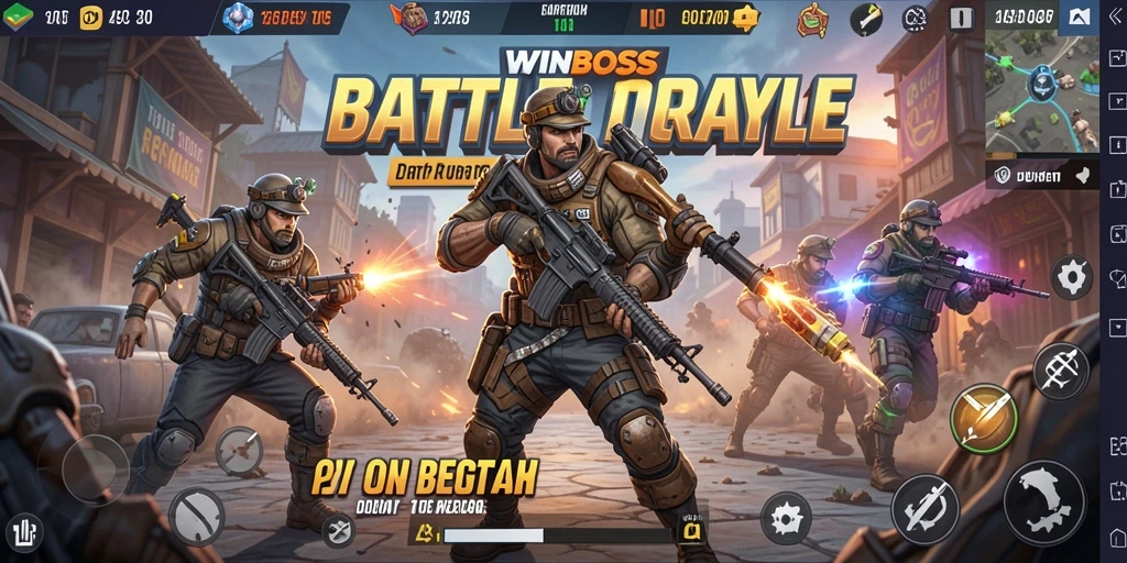 Tangkapan layar WINBOSS menampilkan pertarungan intens di arena Battle Royale.